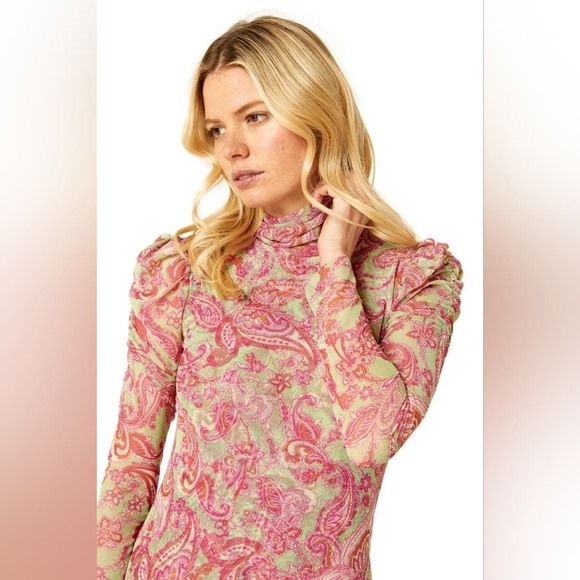 MISA Los Angeles Viviene Paisley Mesh Dress, Size XS, Pink/Green, NWT - Picture 2 of 11